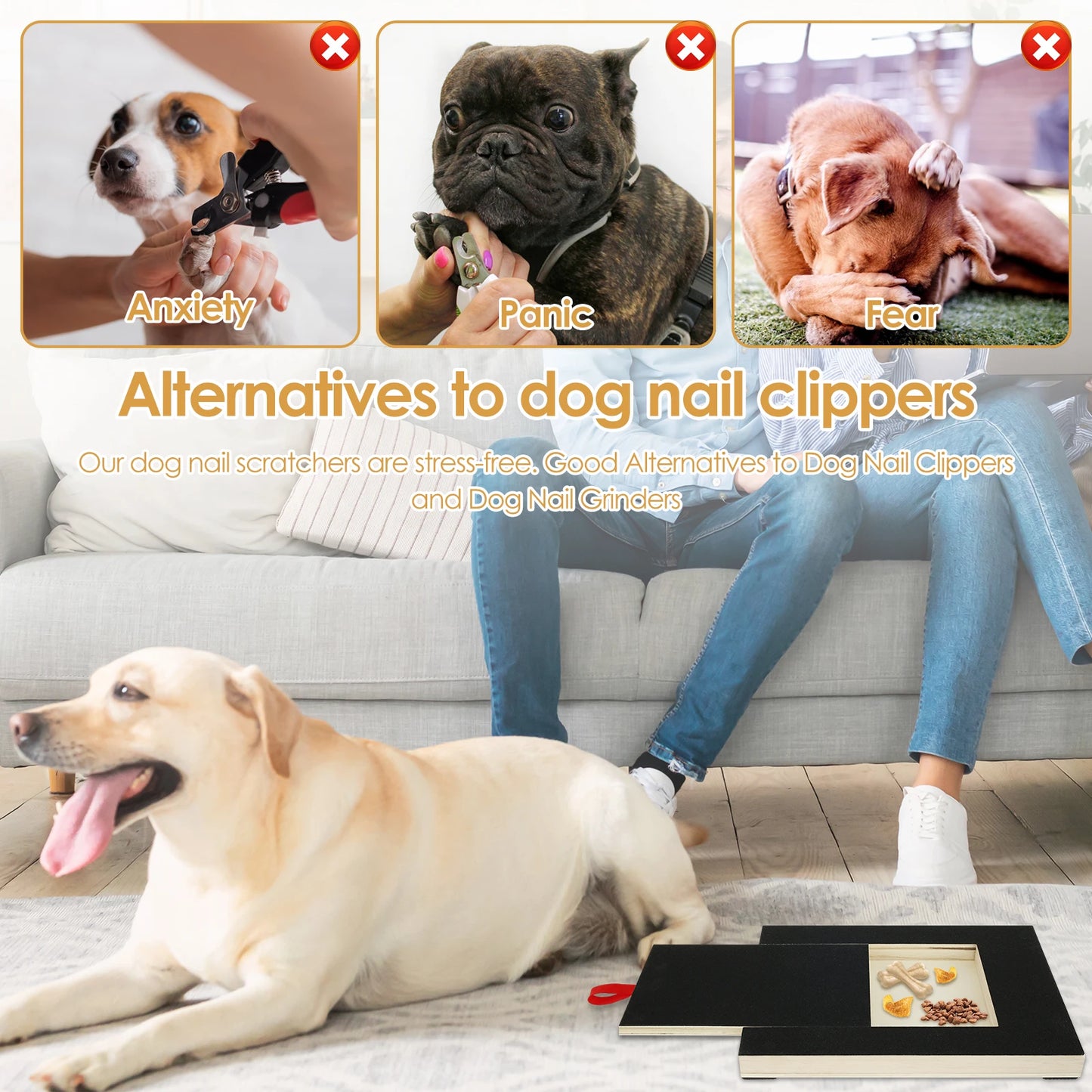 Tablero para uñas de perro ajustable con caja de golosinas.