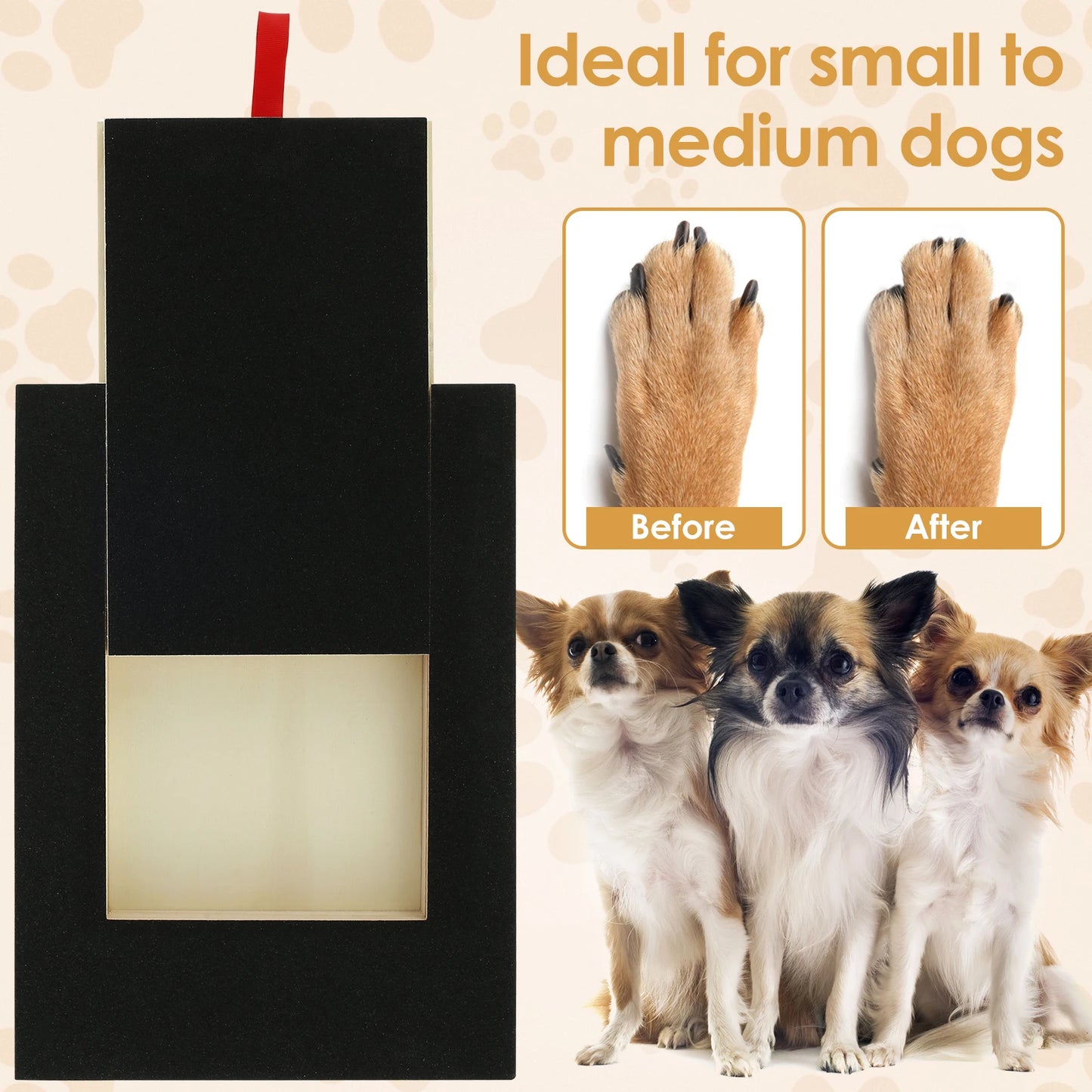 Tablero para uñas de perro ajustable con caja de golosinas.